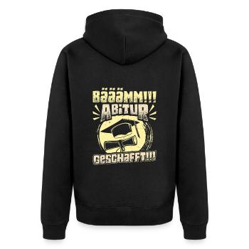 ABITUR GESCHAFFT!! Abi Geschafft Lustiges - Unisex Premium Bio Zip Hoodie - Schwarz - Hinten - Nico (187cm)