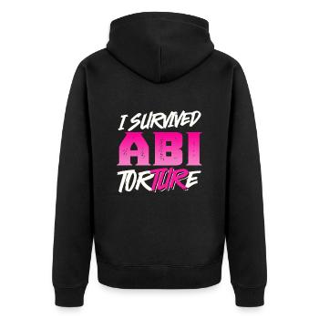 Abiturienten I SURVIVED ABI TORTURE Lustiges - Unisex Premium Bio Zip Hoodie - Schwarz - Hinten - Nico (187cm)
