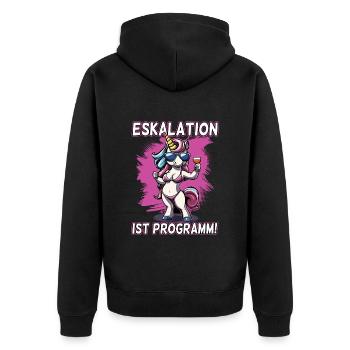 Eskalation ist Programm Einhorn | Party Unicorn - Unisex Premium Bio Zip Hoodie - Schwarz - Hinten - Nico (187cm)