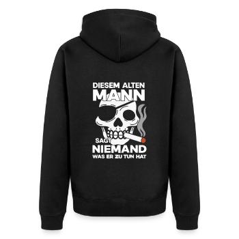 Diesem alten Mann | Motorradfahrer | Biker - Unisex Premium Bio Zip Hoodie - Schwarz - Hinten - Nico (187cm)