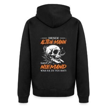 Diesem alten Mann sagt niemand | Motorradfahrer - Unisex Premium Bio Zip Hoodie - Schwarz - Hinten - Nico (187cm)