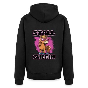 Stallchefin | Pferdemädchen | Führungskraft Reiter - Unisex Premium Bio Zip Hoodie - Schwarz - Hinten - Nico (187cm)