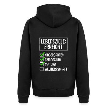 Matura Abschluss KINDERGARTEN GYMNASIUM MATURA - Unisex Premium Bio Zip Hoodie - Schwarz - Hinten - Nico (187cm)