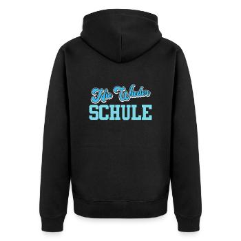Abiturient NIE WIEDER SCHULE Abi Geschafft - Unisex Premium Bio Zip Hoodie - Schwarz - Hinten - Nico (187cm)