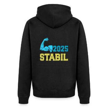 Abitur Abschluss 2025 STABIL Abi Geschafft Lustig - Unisex Premium Bio Zip Hoodie - Schwarz - Hinten - Nico (187cm)