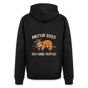 ABITUR 2025 ICH HABE FERTIG Abi Absolvent Lustig - Unisex Premium Bio Zip Hoodie - Schwarz - Hinten - Nico (187cm)