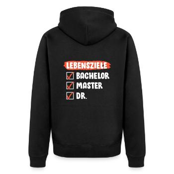 Doktorarbeit LEBENSZIELE Doktor Lustiges - Unisex Premium Bio Zip Hoodie - Schwarz - Hinten - Nico (187cm)