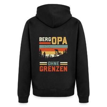 Radfahrer BERG OPA OHNE GRENZEN Radfahren - Unisex Premium Bio Zip Hoodie - Schwarz - Hinten - Nico (187cm)