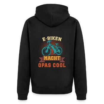 Opa E-BIKEN MACHT OPAS COOL EBike Lustiges - Unisex Premium Bio Zip Hoodie - Schwarz - Hinten - Nico (187cm)