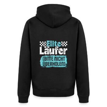 Laufen ELITE LÄUFER BITTE NICHT ÜBERHOLEN Lustiges - Unisex Premium Bio Zip Hoodie - Schwarz - Hinten - Nico (187cm)