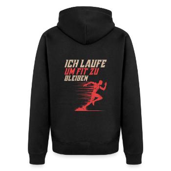 Läufer ICH LAUFE UM FIT ZU BLEIBEN Laufen Lustiges - Unisex Premium Bio Zip Hoodie - Schwarz - Hinten - Nico (187cm)