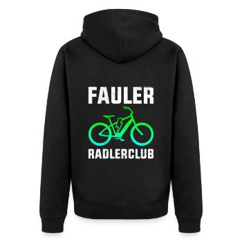Elektro Fahrrad FAULER RADLERCLUB Lustiges - Unisex Premium Bio Zip Hoodie - Schwarz - Hinten - Nico (187cm)