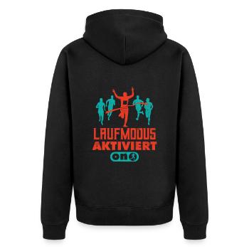 Läufer LAUFMODUS AKTIVIERT Laufen Lustiges - Unisex Premium Bio Zip Hoodie - Schwarz - Hinten - Nico (187cm)