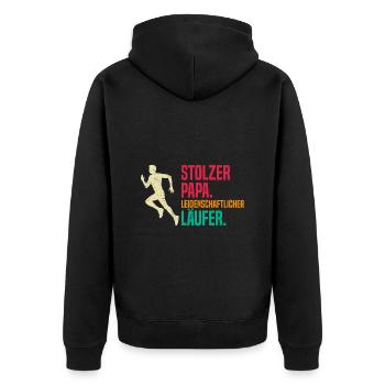 Vater STOLZER PAPA LEIDENSCHAFTLICHER LÄUFER - Unisex Premium Bio Zip Hoodie - Schwarz - Hinten - Nico (187cm)