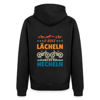 Elektro Rad E-BIKE LÄCHELN STATT HECHELN Lustiges - Unisex Premium Bio Zip Hoodie - Schwarz - Hinten - Nico (187cm)