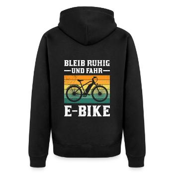 E-Bike Fahrer BLEIB RUHIG UND FAHR E-BIKE Lustiges - Unisex Premium Bio Zip Hoodie - Schwarz - Hinten - Nico (187cm)