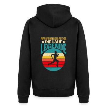 Väter PAPA DER MANN DER MYTHOS DIE LAUF LEGENDE - Unisex Premium Bio Zip Hoodie - Schwarz - Hinten - Nico (187cm)