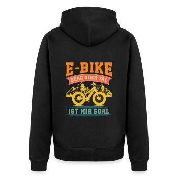 Elektro Rad OB BERG ODER TAL IST MIR EGAL Lustiges - Unisex Premium Bio Zip Hoodie - Schwarz - Hinten - Nico (187cm)