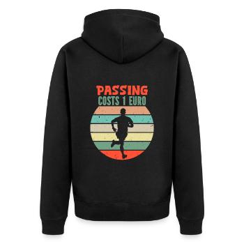 Läufer ÜBERHOLEN KOSTET 1 EURO Laufen Lustiges - Unisex Premium Bio Zip Hoodie - Schwarz - Hinten - Nico (187cm)