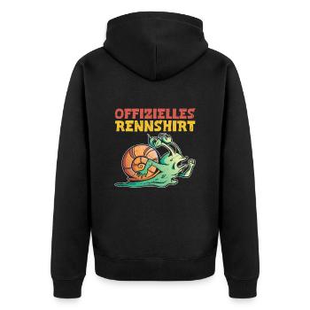 Läufer OFFIZIELLES RENNSHIRT Laufen Lustiges - Unisex Premium Bio Zip Hoodie - Schwarz - Hinten - Nico (187cm)