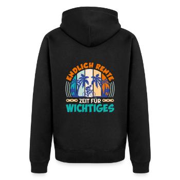 Opa ENDLICH RENTE ZEIT FÜR WICHTIGES Lustiges - Unisex Premium Bio Zip Hoodie - Schwarz - Hinten - Nico (187cm)