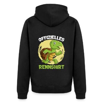 Läufer OFFIZIELLES RENNSHIRT Laufen Lustiges - Unisex Premium Bio Zip Hoodie - Schwarz - Hinten - Nico (187cm)