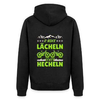 Elektro Rad E-BIKE LÄCHELN STATT HECHELN Lustiges - Unisex Premium Bio Zip Hoodie - Schwarz - Hinten - Nico (187cm)
