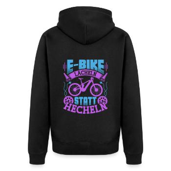 Elektro Fahrrad LÄCHELN STATT HECHELN Lustiges - Unisex Premium Bio Zip Hoodie - Schwarz - Hinten - Nico (187cm)
