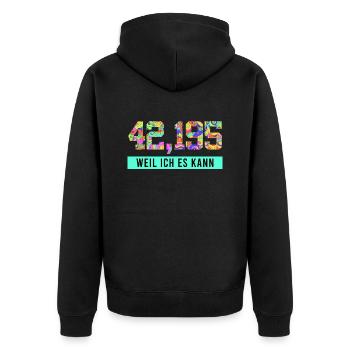 Läufer 42.195 WEIL ICH ES KANN Laufen Lustiges - Unisex Premium Bio Zip Hoodie - Schwarz - Hinten - Nico (187cm)