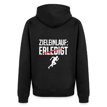 Läufer ZIELEINLAUF ERLEDIGT Laufen Lustiges - Unisex Premium Bio Zip Hoodie - Schwarz - Hinten - Nico (187cm)
