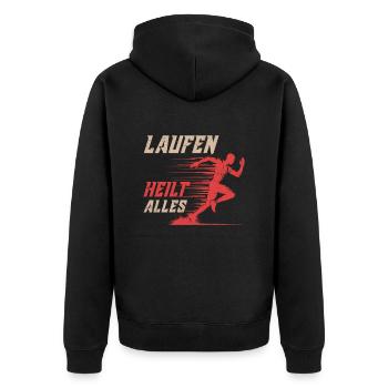 Läufer LAUFEN HEILT ALLES Laufen Lustiges - Unisex Premium Bio Zip Hoodie - Schwarz - Hinten - Nico (187cm)