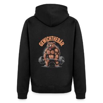 Gym Gewichthebär | Pumper | Fitness Bodybuilding - Unisex Premium Bio Zip Hoodie - Schwarz - Hinten - Nico (187cm)