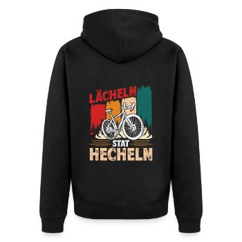Elektro Fahrrad LÄCHELN STATT HECHELN Lustiges - Unisex Premium Bio Zip Hoodie - Schwarz - Hinten - Nico (187cm)
