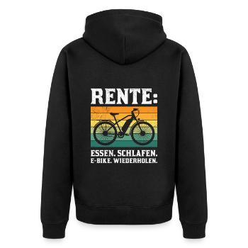 Opa RENTE ESSEN SCHLAFEN E-BIKE WIEDERHOLEN Lustig - Unisex Premium Bio Zip Hoodie - Schwarz - Hinten - Nico (187cm)