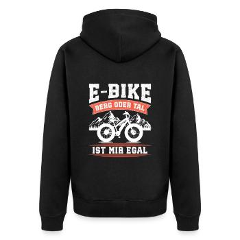 E-BIKE BERG ODER TAL IST MIR EGAL Lustiges - Unisex Premium Bio Zip Hoodie - Schwarz - Hinten - Nico (187cm)