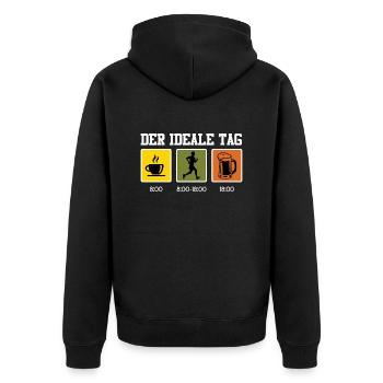 Läufer DER IDEALE TAG Laufen Lustiges - Unisex Premium Bio Zip Hoodie - Schwarz - Hinten - Nico (187cm)