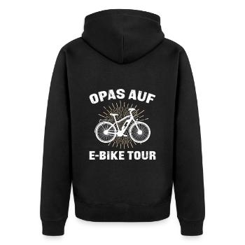 Rentner OPAS AUF E-BIKE TOUR EBike Lustiges - Unisex Premium Bio Zip Hoodie - Schwarz - Hinten - Nico (187cm)