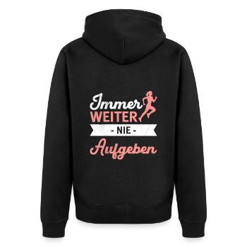 Läuferin IMMER WEITER NIE AUFGEBEN Lustiges - Unisex Premium Bio Zip Hoodie - Schwarz - Hinten - Nico (187cm)