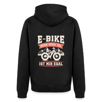E-BIKE BERG ODER TAL IST MIR EGAL Lustiges - Unisex Premium Bio Zip Hoodie - Schwarz - Hinten - Nico (187cm)