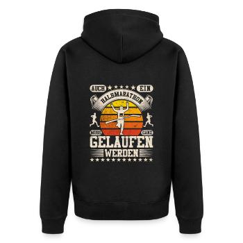 Läufer EIN HALBMARATHON MUSS GELAUFEN WERDEN - Unisex Premium Bio Zip Hoodie - Schwarz - Hinten - Nico (187cm)