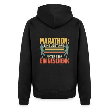 Papa MARATHON DIE LEISTUNG VATER SEIN GESCHENK - Unisex Premium Bio Zip Hoodie - Schwarz - Hinten - Nico (187cm)