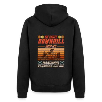 Mountainbiken SIE SAGTE DOWNHILL ODER ICH Lustiges - Unisex Premium Bio Zip Hoodie - Schwarz - Hinten - Nico (187cm)