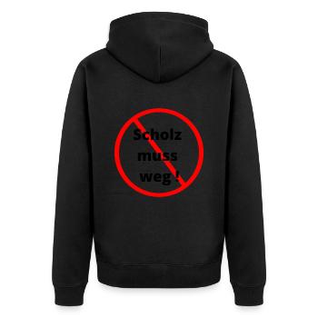 Scholz muss weg T-Shirt - Unisex Premium Bio Zip Hoodie - Schwarz - Hinten - Nico (187cm)