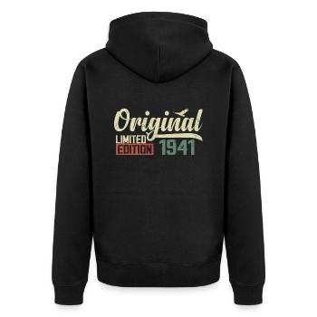 Jahrgang 1941 Vintage Retro Geburtstag 1941 Geschenk - Unisex Premium Bio Zip Hoodie - Schwarz - Hinten - Nico (187cm)