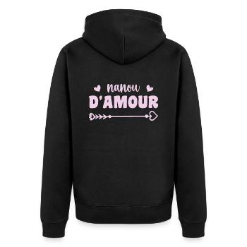 Nanou der Liebe - Unisex Premium Bio Zip Hoodie - Schwarz - Hinten - Nico (187cm)