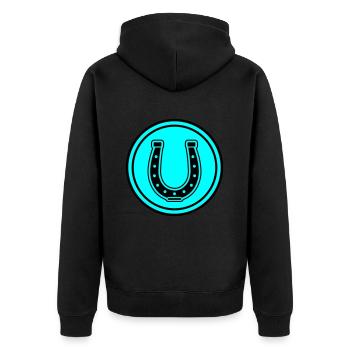Hufeisen Symbol - Unisex Premium Bio Zip Hoodie - Schwarz - Hinten - Nico (187cm)