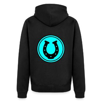 Hufeisen Icon - Unisex Premium Bio Zip Hoodie - Schwarz - Hinten - Nico (187cm)