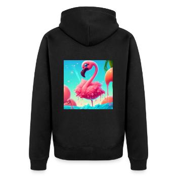 Flamingo Cartoon - Unisex Premium Bio Zip Hoodie - Schwarz - Hinten - Nico (187cm)