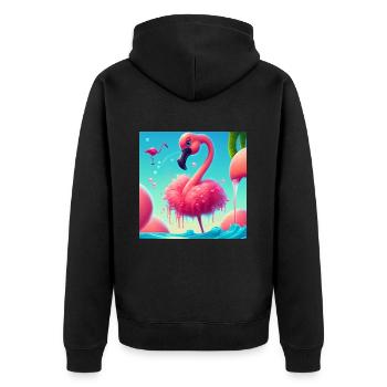 Lustiger Cartoon Flamingo - Unisex Premium Bio Zip Hoodie - Schwarz - Hinten - Nico (187cm)