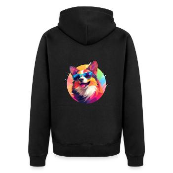 Corgi coloré avec des lunettes de soleil - Veste à capuche bio Premium Unisexe - noir - Dos - Nico (187cm)